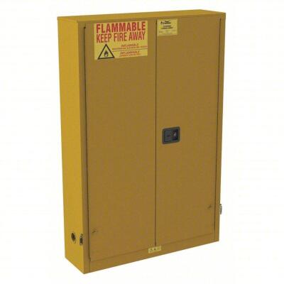 DESCRIPTION: (1) FLAMMABLES SAFETY CABINETBRAND/MODEL: CONDOR #491M68INFORMATION: YELLOWSIZE: 30 GAL CAPACITY, 12" X 43" X 65"RETAIL$: $1471.11 EAQTY: 1