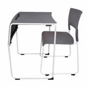 DESCRIPTION: (4) PACK OF STUDENT DESK BRAND/MODEL: LUXOR INFORMATION: SLATE GRAY SIZE: LIGHT WEIGHT, STACKABLE RETAIL$: $745.00 TOTAL QTY: 4