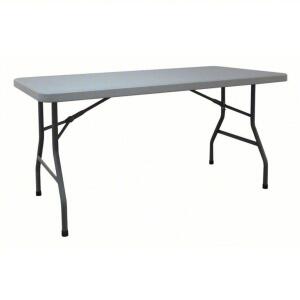 DESCRIPTION: (1) FOLDING TABLE BRAND/MODEL: PRODUCT NUMBER #12F624 INFORMATION: GRAY SIZE: BLOW MOLDED, POLYETHYLENE, 30" W X 60" L X 29" H RETAIL$: $