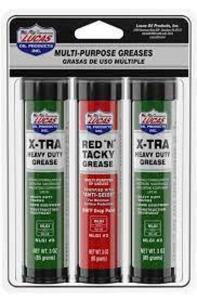 DESCRIPTION: (5) PACKS OF (3) MULTI PURPOSES GREASES BRAND/MODEL: LUCAS OIL INFORMATION: (2) XTRA HEAVY DUTY (1) RED "N" TACKY PER PACK SIZE: 3 OZ PER