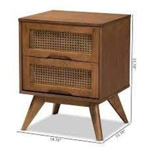 DESCRIPTION: (1) MID-CENTURY MODERN RATTAN NIGHTSTAND BRAND/MODEL: BAXTON #WI11298 INFORMATION: BROWN SIZE: 474 MM X 400MM X 600MM H RETAIL$: $124.61