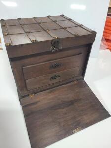 DESCRIPTION: (1) WOODEN STORAGE BOX WITH HIDDEN DRAWERS INFORMATION: WOODEN QTY: 1