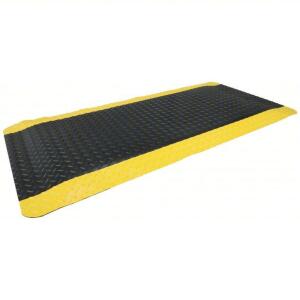 DESCRIPTION: (1) ANTI FATIGUE MAT BRAND/MODEL: CONDOR #52ZZ92 INFORMATION: BLACK WITH YELLOW TRIM, DIAMOND PLATE SIZE: 2' X 6' X 1" THICK RETAIL$: $18