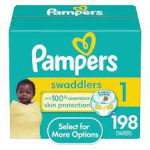 DESCRIPTION: (1) PACK OF (198) SWADDLERS BRAND/MODEL: PAMPERS SIZE: SIZE 2 RETAIL$: $55.94 EA QTY: 1