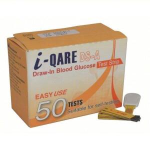 DESCRIPTION: (2) BOXES OF (50) DRAW-IN BLOOD GLUCOSE TEST STRIPS BRAND/MODEL: I-QARE DS-A #23YE62 RETAIL$: $66.77 EA QTY: 2