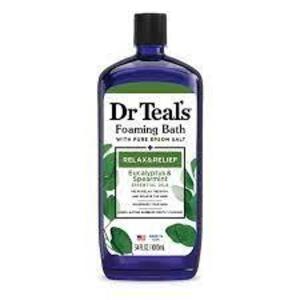 DESCRIPTION: (6) FOAMING BATH WITH PUR EEPSOM SALT BRAND/MODEL: DR TEAL'S INFORMATION: RELAX AND RELIEF SIZE: 34 FL OZ RETAIL$: $5.98 EA QTY: 6