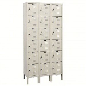 DESCRIPTION: (1) BOX LOCKER BRAND/MODEL: HALLOWELL #4HE22 INFORMATION: TAN SIZE: 36 IN X 15 IN X 78 IN, 6 TIERS, 3 UNITS WIDE, LOUVERED, PADLOCK HASP