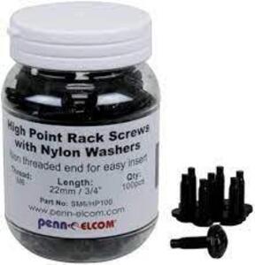 DESCRIPTION: (2) BOTTLES OF (100) HIGH POINT RACK SCREWS BRAND/MODEL: PENN ELCOM INFORMATION: NYLON WASHERS SIZE: 3/4" RETAIL$: $17.99 EA QTY: 2