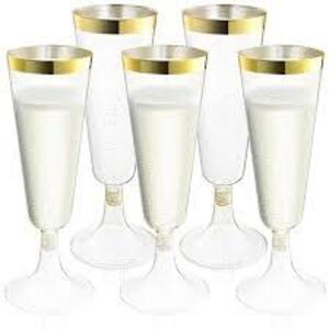 DESCRIPTION: (1) CASE OF (48) CHAMPAGNE FLUTES INFORMATION: PLASTIC SIZE: CLEAR WITH GOLD TRIM RETAIL$: $19.98 EA QTY: 1