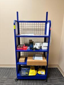 (5) - FOUR TIER ROLLING DISPLAY RACKS WITH INTERCHANGEABLE SIGNAGE