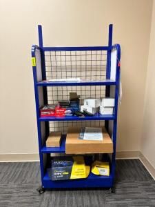 (5) - FOUR TIER ROLLING DISPLAY RACKS WITH INTERCHANGEABLE SIGNAGE