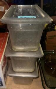 (3) 1/3 SIZE PLASTIC CONTAINERS W/ LIDS