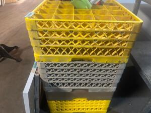 (4) ASSORTED PLASTIC GLASS RACKS.