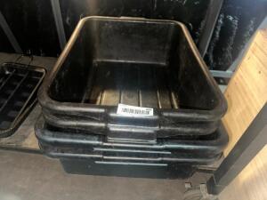 (4) BLACK PLASTIC BUS TUBS