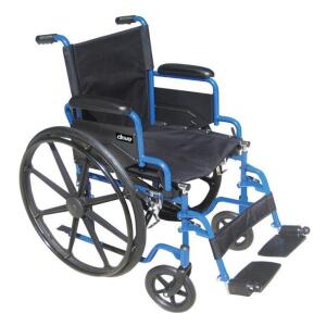 DESCRIPTION: (1) DRIVE BLUE STREAK WHEELCHAIR BRAND/MODEL: BLS20FBD-SF INFORMATION: ELEVATING LEG REST/BLUE RETAIL$: $189.99 SIZE: 42" X 26"W X 36"H Q