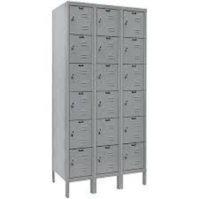 DESCRIPTION: (1) BOX LOCKER BRAND/MODEL: HALLOWELL #4HE22 INFORMATION: GRAY SIZE: 36 IN X 15 IN X 78 IN, 6 TIERS, 3 UNITS WIDE, LOUVERED, PADLOCK HASP