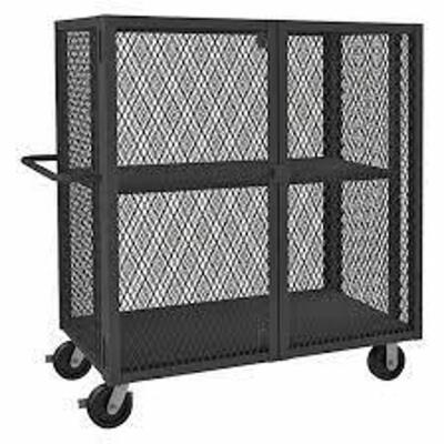 DESCRIPTION: (1) WELDED MESH SECURITY CART, ADJUSTABLE SHELVES BRAND/MODEL: DURHAM MFG INFORMATION: GRAY, STEEL SIZE: 56-1/2"H X 60"L X 26"W RETAIL$: