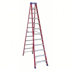 DESCRIPTION: (1) STEPLADDER BRAND/MODEL: WESTWARD #44YY30 INFORMATION: RED SIZE: 12 FT LADDER HT, 11 STEPS, 300 LB, 77 IN BASE SPREAD, 31 IN BOTTOM WD