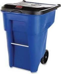 DESCRIPTION: (1) WHEELED TRASH CAN BRAND/MODEL: RUBBERMAID INFORMATION: BLUE SIZE: 50 GAL CAPACITY RETAIL$: $145.00 EA QTY: 1