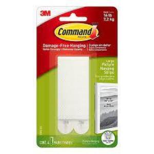 DESCRIPTION: (24) PICTURE HANGING STRIPS BRAND/MODEL: COMMAND/17206-ES INFORMATION: 4-PAIR/WHITE SIZE: .6"L X 3.88"W X 6.75"H RETAIL$: $92.16 TOTAL QT