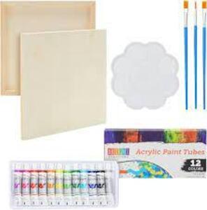 DESCRIPTION: (2) ART KITS WITH ACRYLIC PAINT FOR KIDS WITH EXTRA WOOD CANVAS BRAND/MODEL: BRIGHT CREATIONS SIZE: 18 PIECES RETAIL$: $13.39 EA QTY: 2