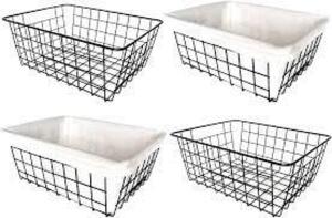 DESCRIPTION: (2) BOXES OF (4) WIRE BASKETS INFORMATION: CHROME SIZE: NO CLOTH INCLUDED, JUST BASKETS RETAIL$: $20.58 EA QTY: 2