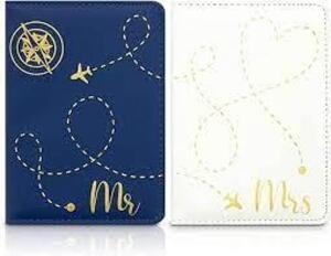 DESCRIPTION: (3) SETS OF "MR AND MRS" PASSPORT HOLDERS BRAND/MODEL: ZODACA INFORMATION: WHITE AND NAVY BLUE SIZE: PASSPORT WALLET QTY: 3