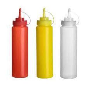 DESCRIPTION: (6) SETS OF MUSTARD, CATSUP, AND EXTRA BOTTLES BRAND/MODEL: CLEAR BPA FREE BOTTLES INFORMATION: COLORED LIDS TO MARK WHICH RETAIL$: $7.39