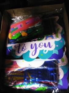 DESCRIPTION: (1) BOX OF MISC BIRTHDAY DECORATIONS QTY: 1