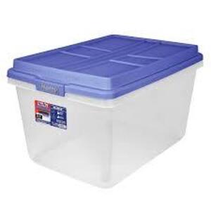 DESCRIPTION: (1) STORAGE TOTE BRAND/MODEL: HEFTY HI-RISE SIZE: 72 QT RETAIL$: $12.37 EA QTY: 1