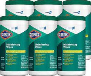 DESCRIPTION: (6) DISINFECTING WIPES BRAND/MODEL: CLOROX SIZE: 75 WIPES PER CONTAINER RETAIL$: $56.00 TOTAL QTY: 6