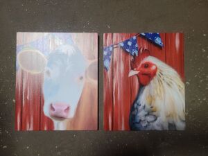 DESCRIPTION: (3) SETS OF (4) WALL ART DECORINFORMATION: FARM ANIMALSRETAIL$: $38.99 PER SETQTY: 3