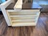 30' SALES DISPLAY COUNTER WITH MAPLE HARDWOOD TOPS AND WHITE ENGINEERED BASES. IN (6) SECTIONS. - 7