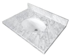 DESCRIPTION: (1) VANITY & SINK BRAND/MODEL: TEMPLETON/KVPB30MB1 INFORMATION: CARRARA MARBLE/3-FAUCET HOLES RETAIL$: $480.92 SIZE: 12.25"H X 30"L X 22"