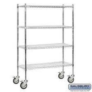 DESCRIPTION: (1) MOBILE WIRE SHELVING BRAND/MODEL: SALSBURY INDUSTRIES #9648M-CHR INFORMATION: CHROME SIZE: 48" W 80" H 18" D RETAIL$: $374.99 EA QTY: