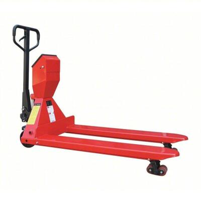 DESCRIPTION: (1) WEIGH & GO MANUAL PALLET JACK BRAND/MODEL: DAYTON #54YG30 INFORMATION: RED SIZE: 4,400 LB LOAD CAPACITY, 48 IN X 7 IN, 27 3/4 IN, 13