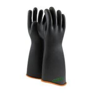 DESCRIPTION: (1) PAIR OF RUBBER INSULATING GLOVES BRAND/MODEL: PIP NOVAX #158-3-18/8 INFORMATION: BLACK WITH ORANGE CUFF SIZE: SIZE 8, 18" RETAIL$: $3