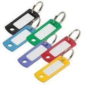 DESCRIPTION: (9) BAGS OF (50) KEY RING LABEL TAGS BRAND/MODEL: LUCKY LINE INFORMATION: (3) - RED, (3) - BLUE, (3) - GREEN SIZE: SWIVEL ATTACHMENT RETA