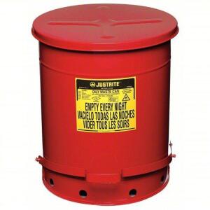 DESCRIPTION: (1) OILY WASTE CAN BRAND/MODEL: JUSTRITE #3TCH8 INFORMATION: RED SIZE: 14 GAL RETAIL$: $172.84 EA QTY: 1