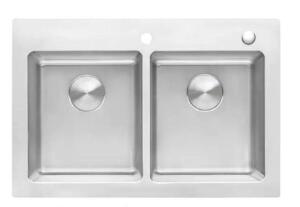 DESCRIPTION: (1) TOPMOUNT KITCHEN SINK BRAND/MODEL: RUVATI/RVM5150 INFORMATION: 16-GAUGE/DOUBLE-BOWL/STAINLESS STEEL RETAIL$: $299.00 SIZE: 33"W X 22"