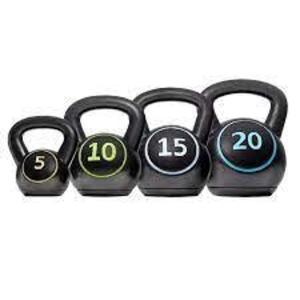 DESCRIPTION: (1) SET OF (4) WEIGHTS KETTLEBALL SET BRAND/MODEL: YAHEETECH SIZE: 5-10-15-20 RETAIL$: $85.99 EA QTY: 1