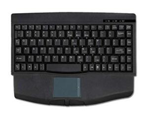 DESCRIPTION: (1) MINI-TOUCH KEYBOARD BRAND/MODEL: ADESSO/ACK-540UB INFORMATION: BLACK/TOUCHPAD RETAIL$: $64.30 SIZE: 8.5"W X 11.5"D X 1"H QTY: 1