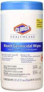 DESCRIPTION: (6) BLEACH GERMICIDAL WIPES BRAND/MODEL: CLOROX HEALTHCARE #35309 RETAIL$: $11.49 EA QTY: 6