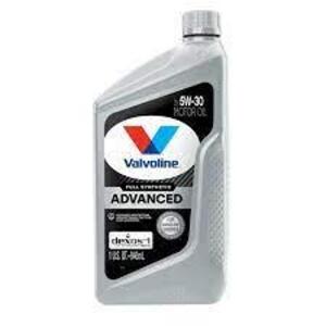 DESCRIPTION: (6) FULL SYNTHETIC ADVANCED BRAND/MODEL: VALVOLINE INFORMATION: 5W-30 SIZE: 1 QT RETAIL$: $11.49 EA QTY: 6