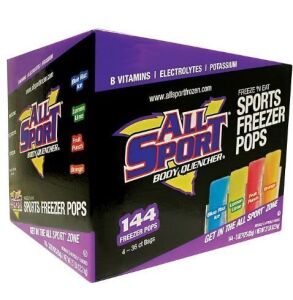 DESCRIPTION: (1) CASE OF (144) ELECTROLYTE FREEZER POPS BRAND/MODEL: ALL SPORT #491N20 INFORMATION: BLUE RAZ, FRUIT PUNCH, LEMON-LIME, ORANGE RETAIL$: