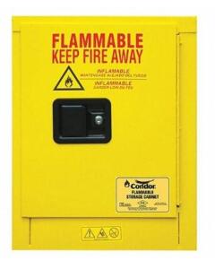 DESCRIPTION: (1) FLAMMABLE CABINET BRAND/MODEL: CONDOR/45AE90 INFORMATION: YELLOW/CAPACITY: 4 GAL RETAIL$: $534.13 SIZE: 22-1/8"H X 17-3/8"W X 18-1/8"