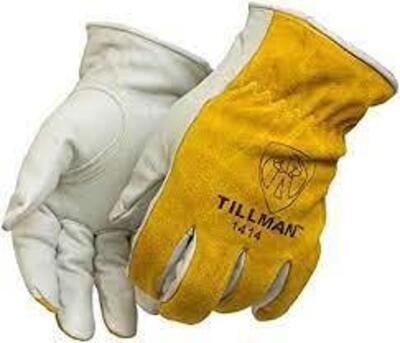 DESCRIPTION: (4) PAIRS OF DRIVERS GLOVES BRAND/MODEL: TILLMAN #1414 INFORMATION: YELLOW AND WHITE, TOP GRAIN/SPLIT COWHIDE SIZE: SMALL RETAIL$: $18.01