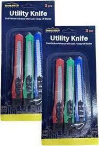 DESCRIPTION: (4) PACKS OF (3) UTILITY KNIVES BRAND/MODEL: TOOLSHED INFORMATION: GREEN, BLUE, AND RED RETAIL$: $11.77 PER PACK QTY: 4