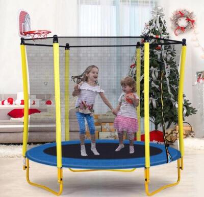 DESCRIPTION: (1) MINI TODDLER TRAMPOLINE W/ENCLOSURE BRAND/MODEL: FBSPORT/MS197480AAL INFORMATION: 220LB CAPACITY, INCLUDES BASKETBALL HOOP SIZE: 65"