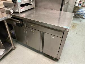 60" X 30" ALL STAINLESS COUNTER W/ LOWER STORAGE.